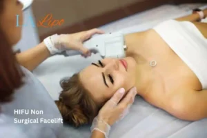 Woman having Hi-Fu to reduce wrinkles Bicester.