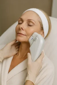 Woman receiving HIFU non surgical facelift treatment Bicester