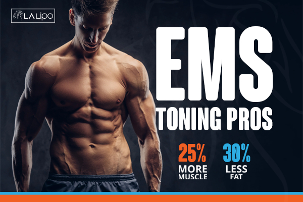 Graphic of man with toned body showing the benefits of LA-EMS Body Sculpting Bicester treatment