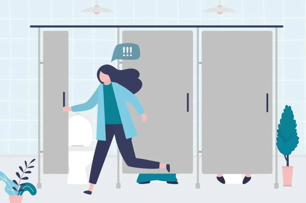 graphic of Urine incontinence Bicester woman running to the toilet.