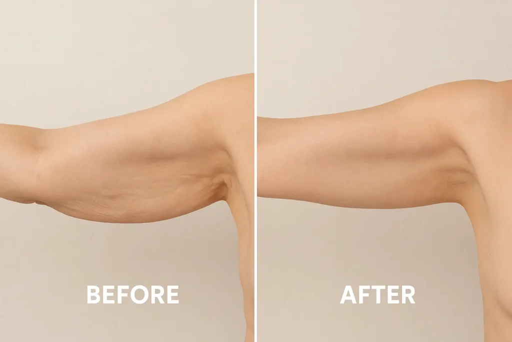 Picture of LA LIPO Bicester before and after results of skin tightening treatment on the upper arms.